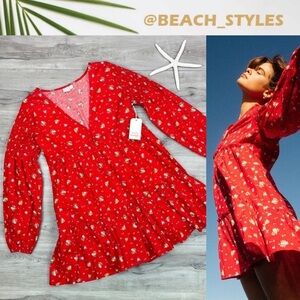 ☀️Billabong☀️ X wrangler The falling for you red floral dress.